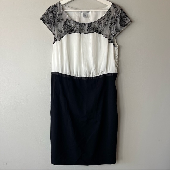 H&M Black and White Lace Details Sheath Workwear Zip Side Dress 12 - Picture 1 of 13